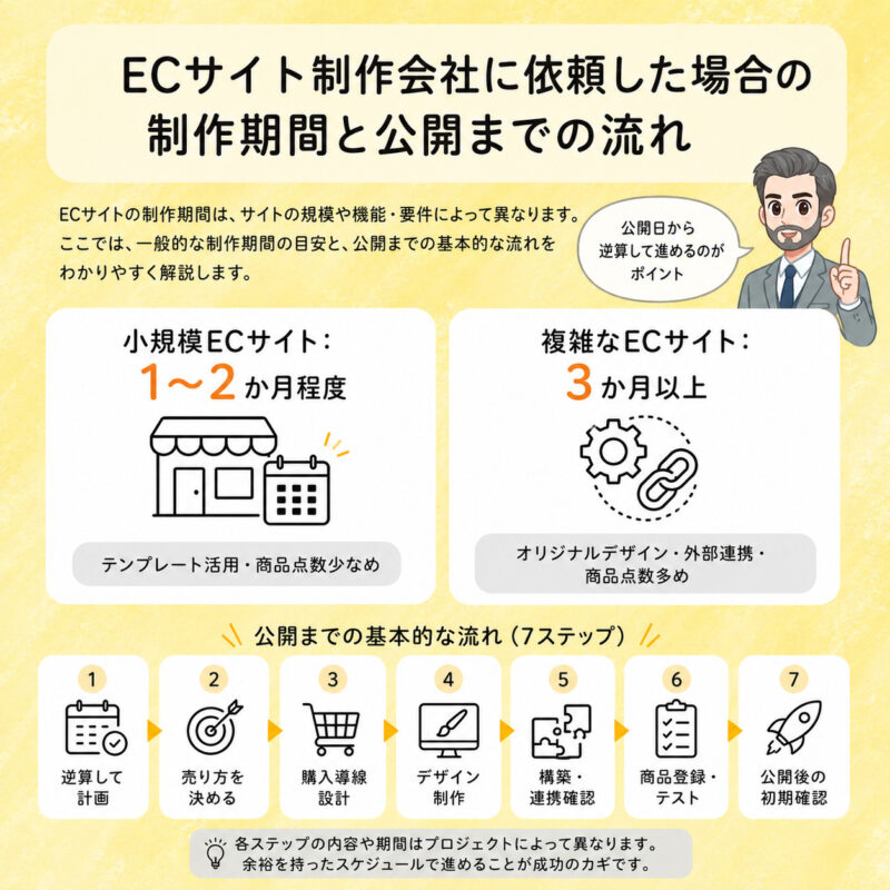 ECサイト制作会社に依頼した場合の制作期間と公開までの流れ